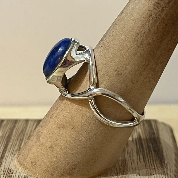 925 STERLING SILVER LAPIS LAZULI GEMSTONE RING SIZE 9 - Picture 2 of 9